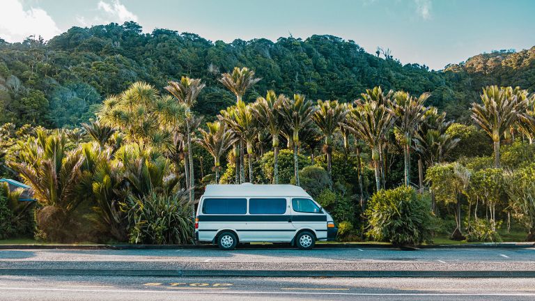 Budget_campervan parked in Punakaiki